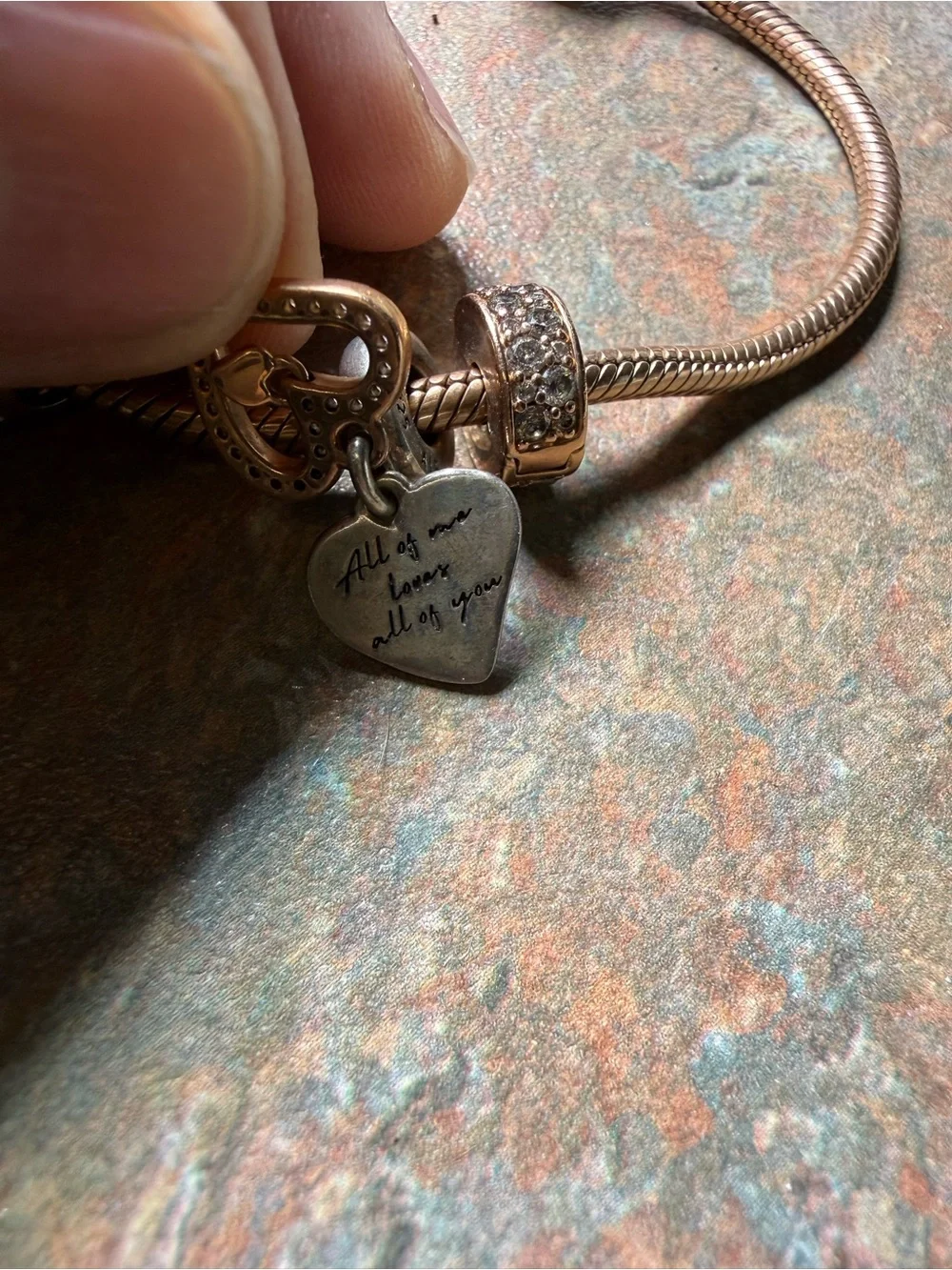 Pandora Rose Gold Charm Bracelet with Floral Enamel and Heart Charms